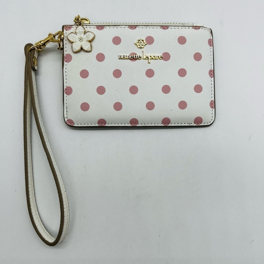 Nanette Lepore White and Pink Polka Dot Wristlet